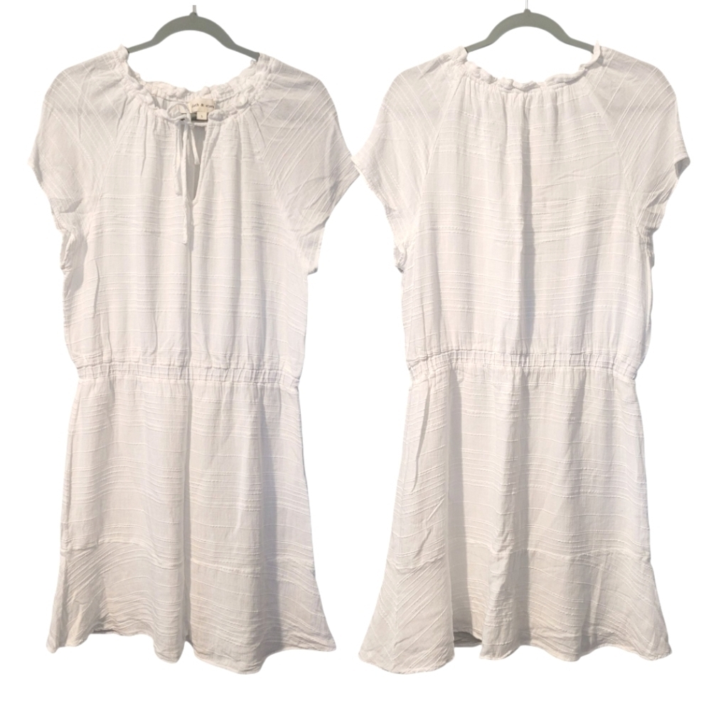 Anthropologie Cloth & Stone White Linen Cotton Blend Ruffle Hem Mini Dress Sz Sm